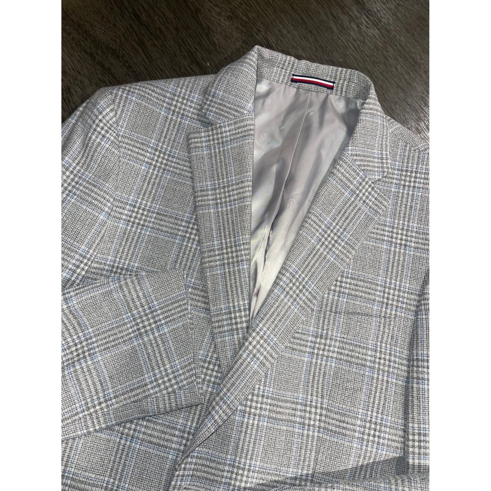 Tommy Hilfiger Mens 42R Grey Plaid Blazer Sport Coat Glen Check Two Button